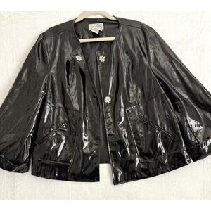 Live a Little Patent Shiny Vinyl Faux Leather‎ Wet Look Jacket Women's L Black